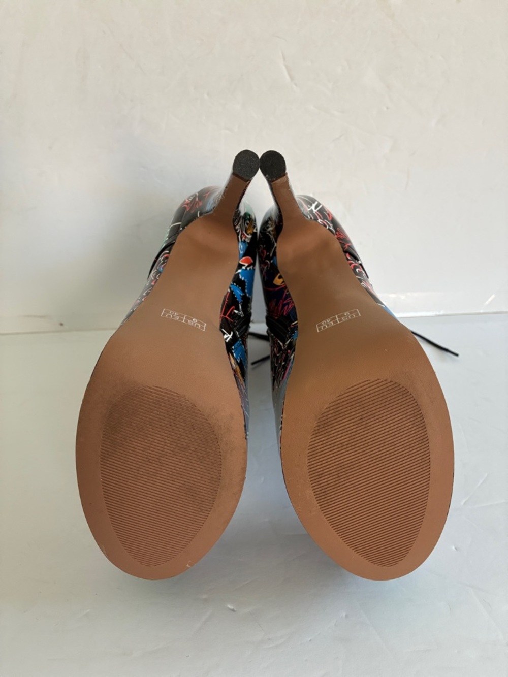 Black Multi-Color Graffiti Lace-Up Platform Ankle Boots Stiletto Shoe Size 9 NEW - Picture 6 of 8